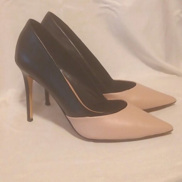 Dune London Anisa black/soft pink 2 tone leather stiletto heels size EU 38 US 7 - Picture 2 of 10